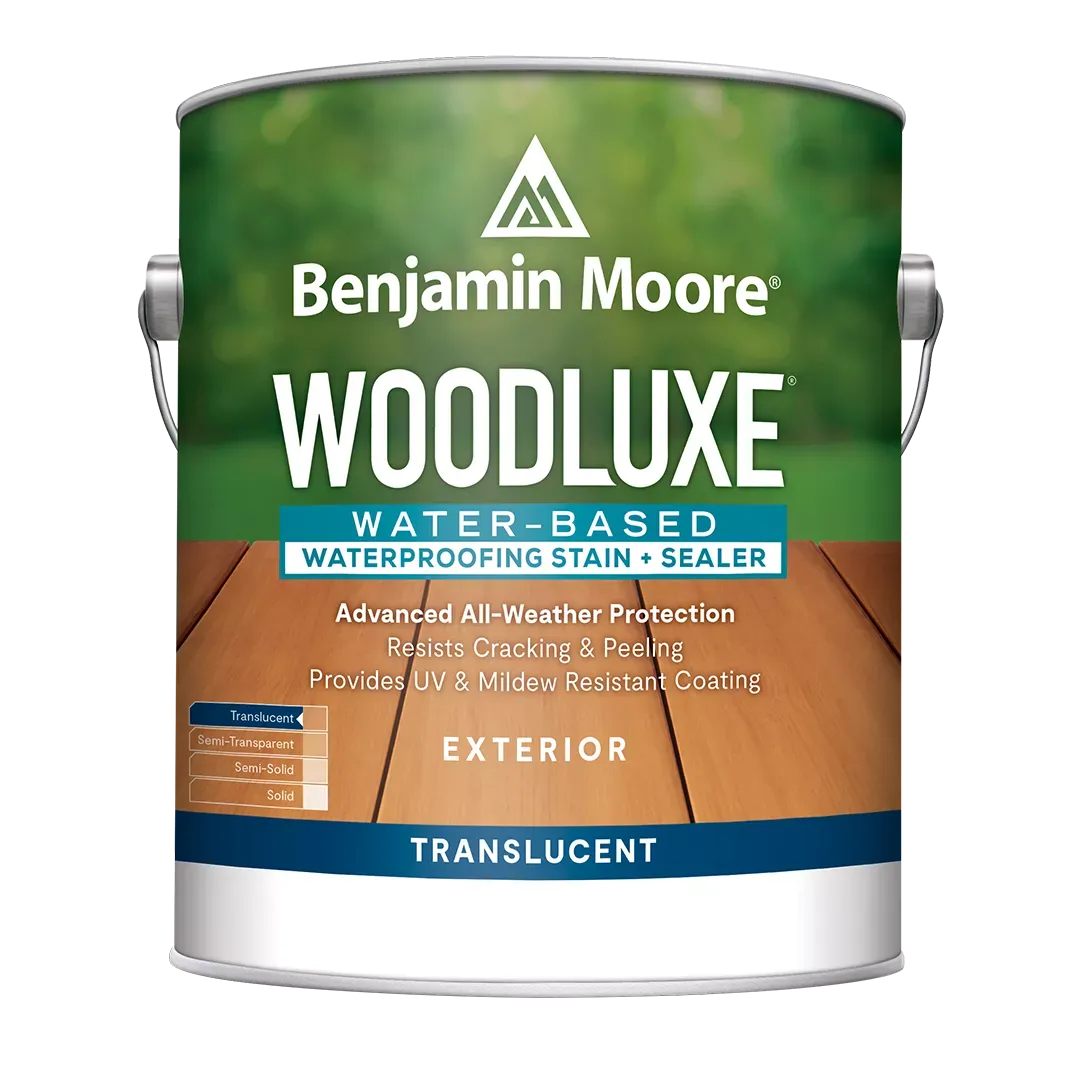 Fine Paints An innovative line of water-based exterior stains, Woodluxe sets your staining projects up for success. Wood's full grain shows through. Easy to apply and recoat. Advanced all-weather protection. Available in 7 ready-mix colors.boom